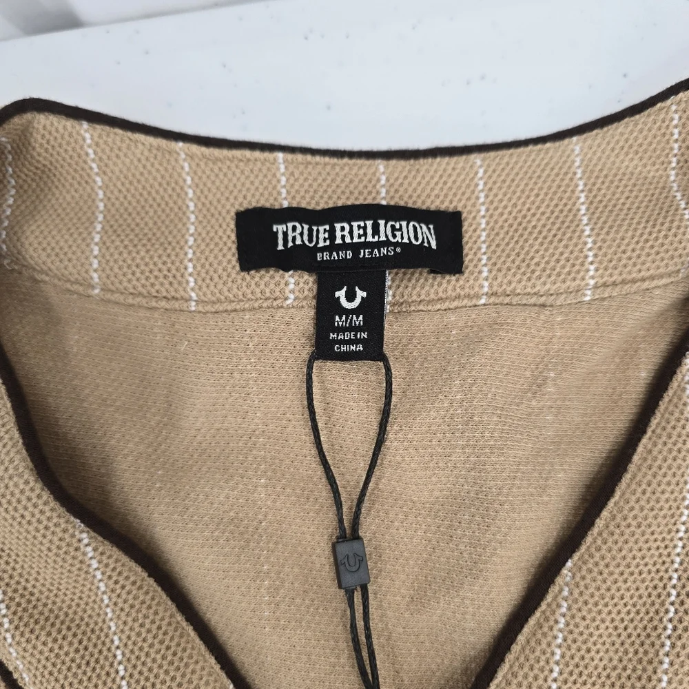 NWT True Religion Baseball Jersey #700585 Travertine Tan Mens Size M Tweed Feel.